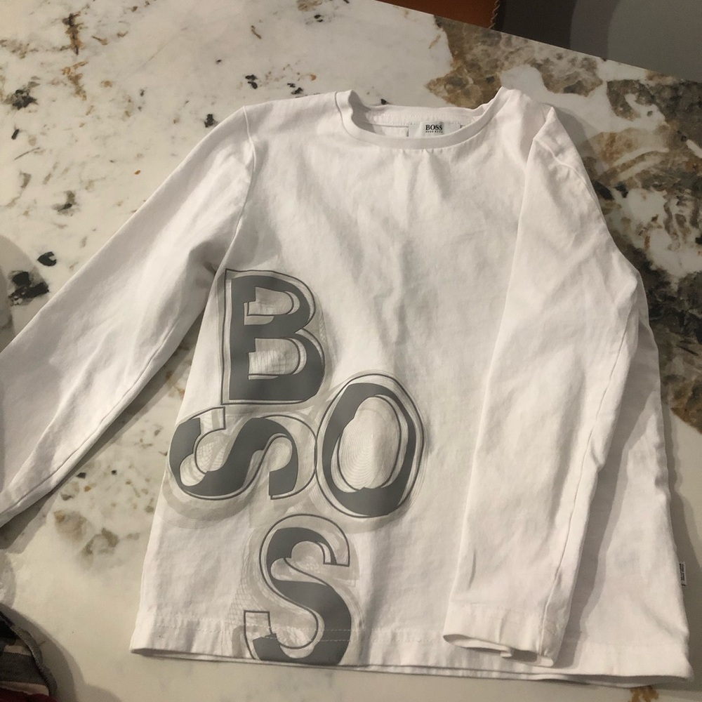 BOSS Kids White and Gray Long Sleeve Tee